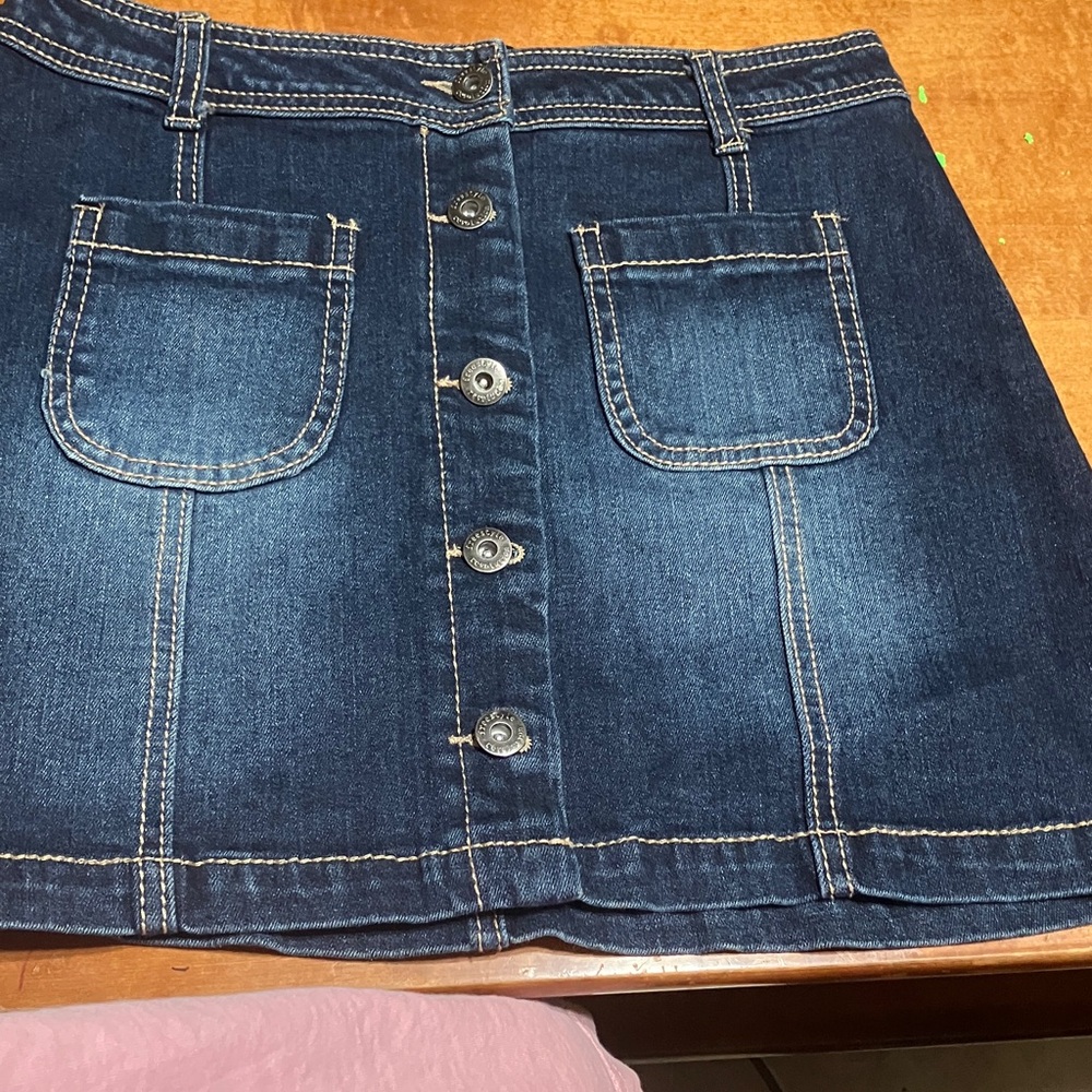 Denim Button-Front Skirt